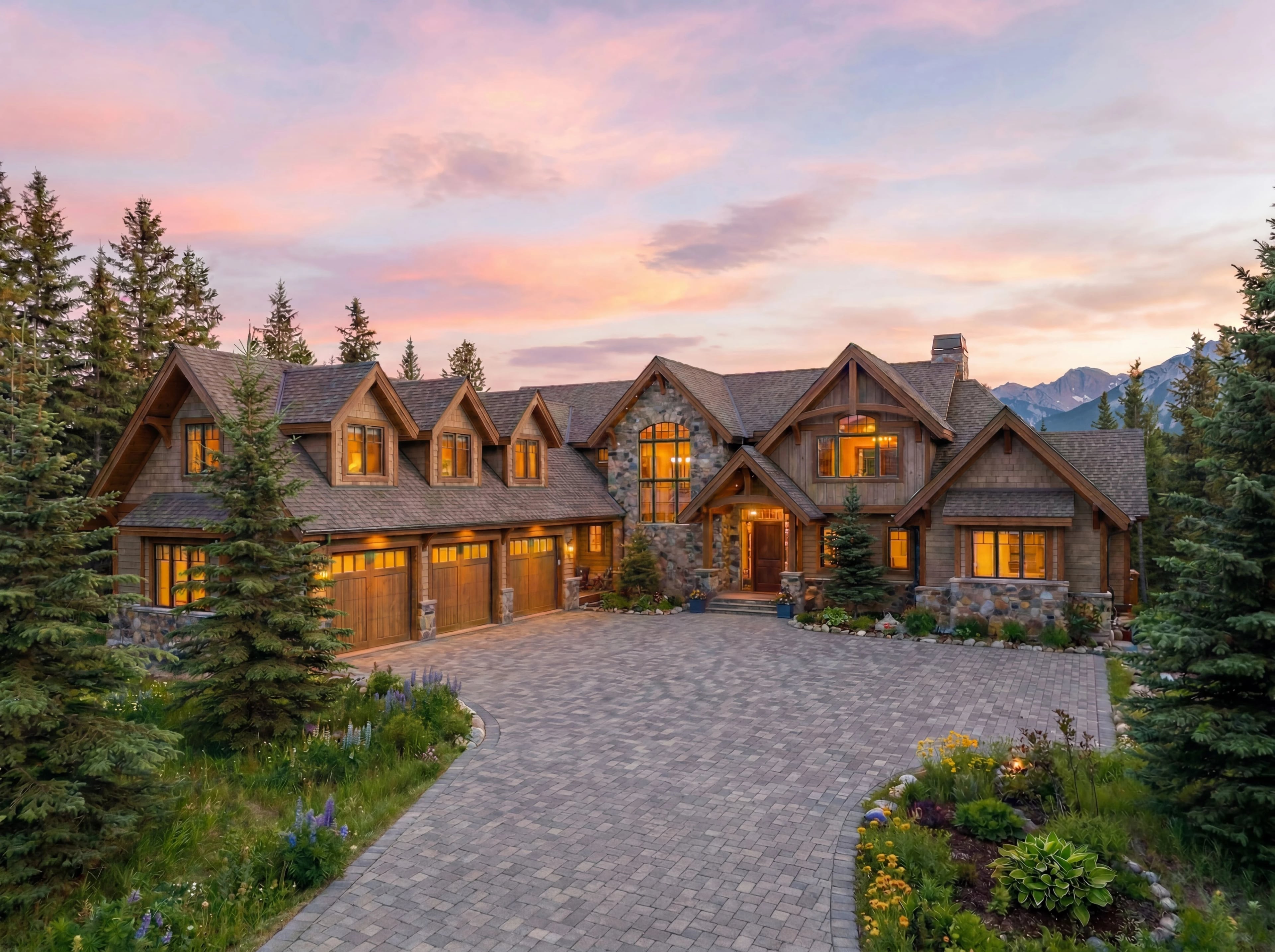 Luxury mountain estate at sunset